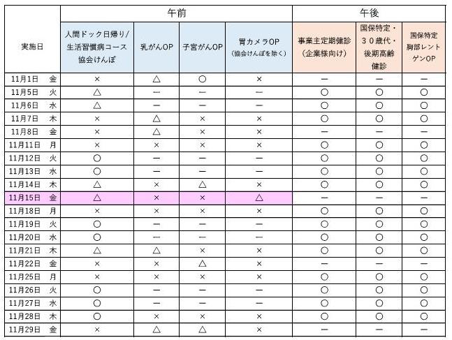 11月予約状況