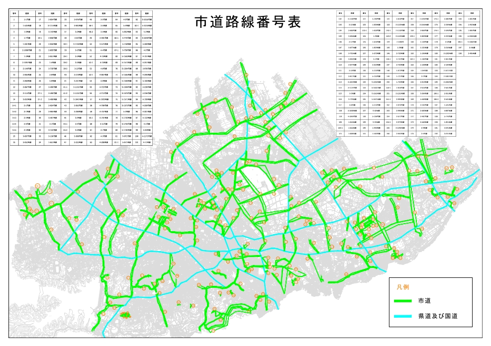 市道路線番号表、拡大できない場合は下記PDFをダウンロードしてください。