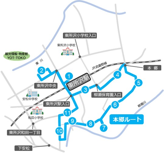 本郷ルートの路線図