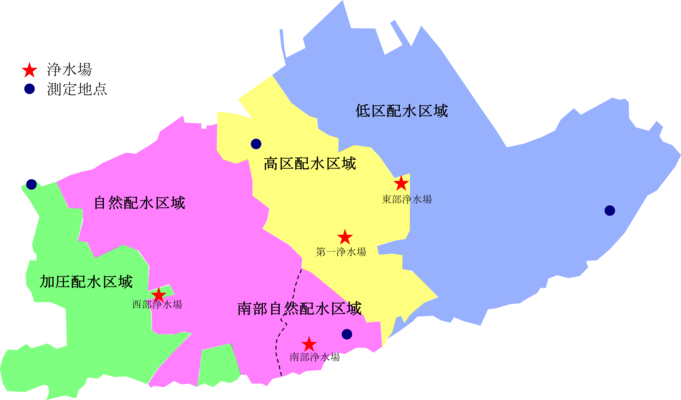 所沢市の配水区域図